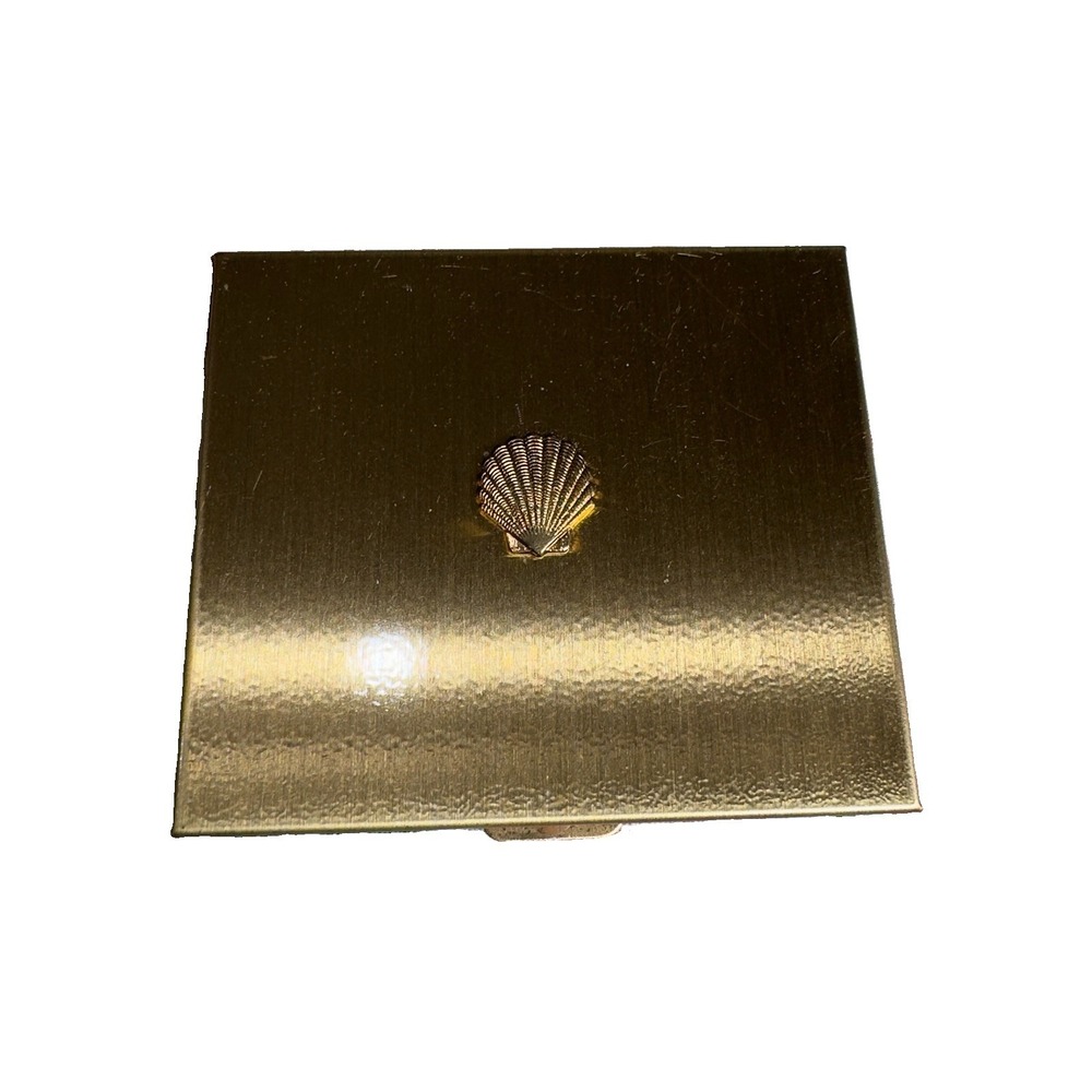 Vtg SHELL OIL Gas Advertising Makeup Powder Compact Mirror Case Vanity Promo